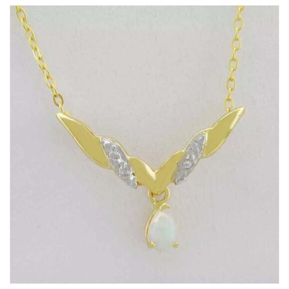 Genuine Opal & Diamond Pendant 10k Gold